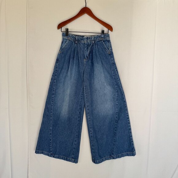 Free People We The Free Equinox Pleat Front Denim Extra Wide Leg Trouser Size 27 - Picture 2 of 10